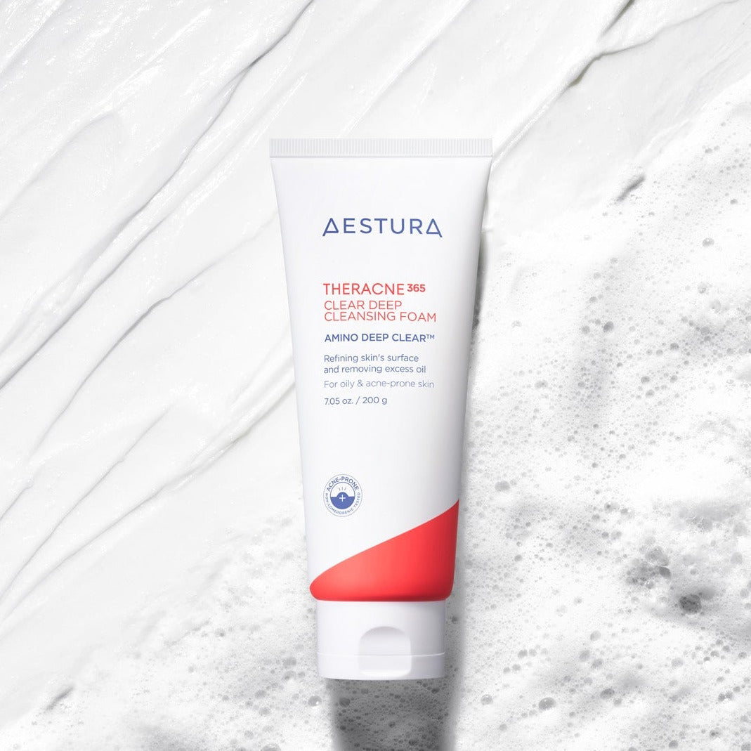 AESTURA Theracne 365 Clear Deep Cleansing Foam 200ml on textured surface