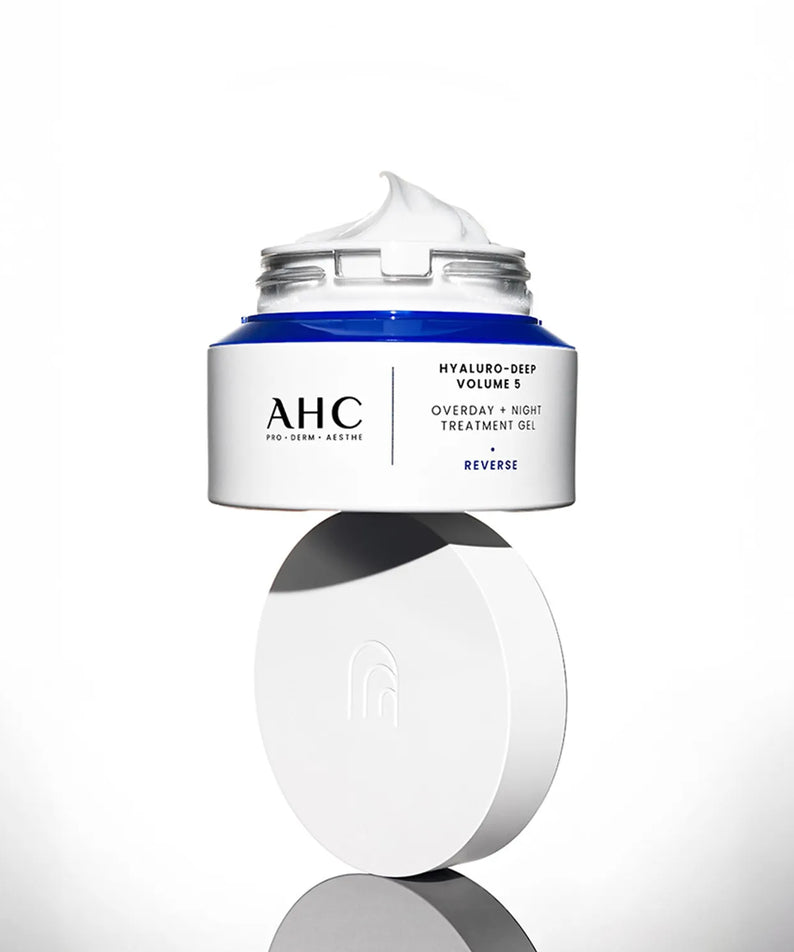 AHC Hyaluro Deep Volume 5 Overday Night Treatment Gel 50ml jar on a white background