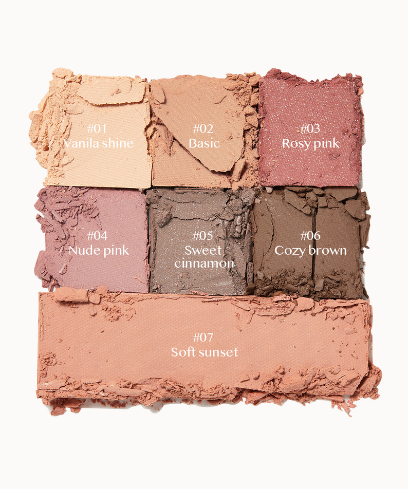 ALL MY THING I'm Your Palette featuring shades: Vanilla shine, Basic, Rosy pink, Nude pink, Sweet cinnamon, Cozy brown, Soft sunset.