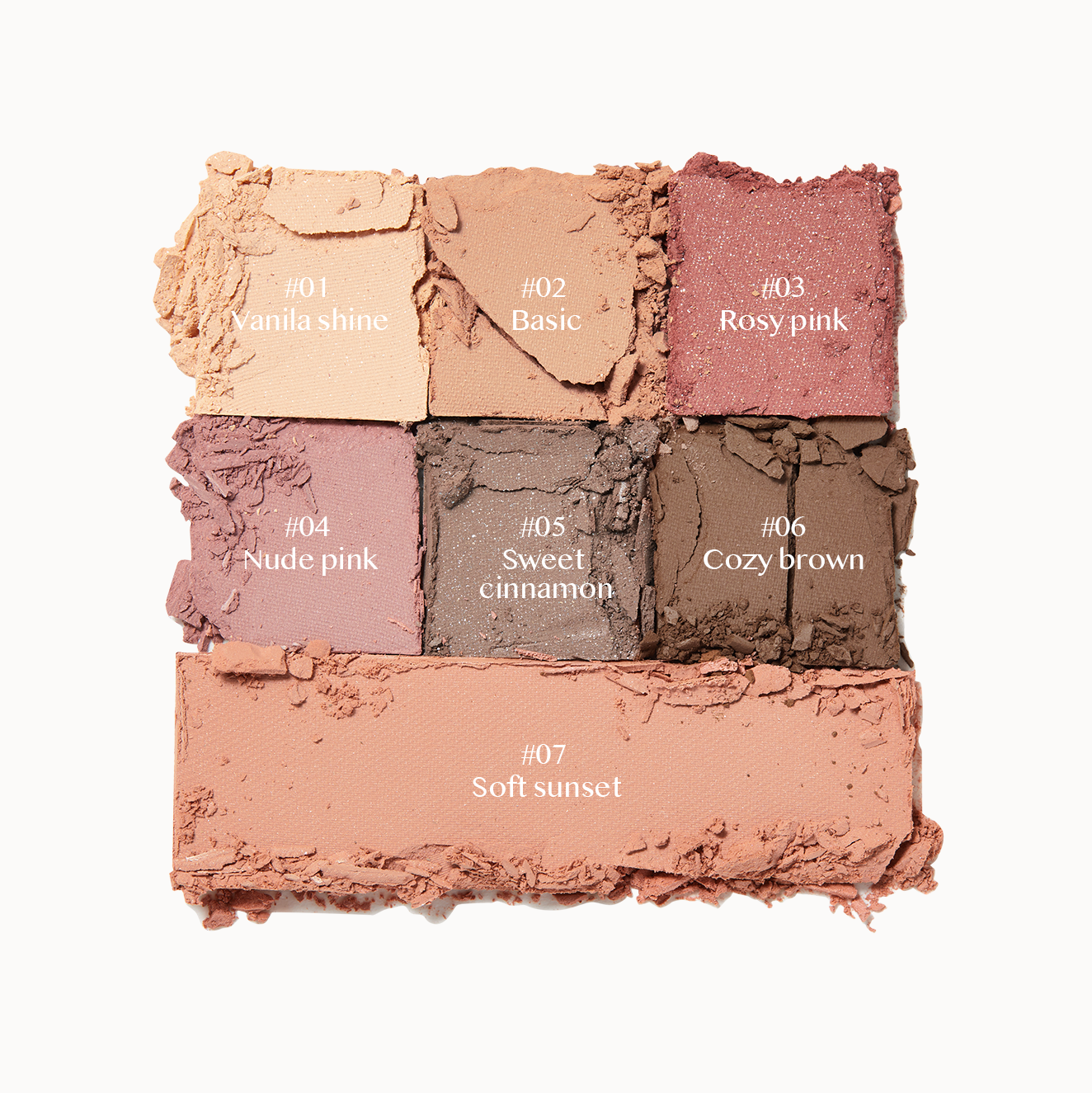 ALL MY THING I'm Your Palette featuring shades: Vanilla shine, Basic, Rosy pink, Nude pink, Sweet cinnamon, Cozy brown, Soft sunset.