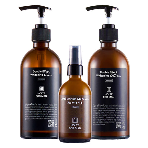 ANNA HOLTZ For Men Wrinkle-Improving Whitening Skin Lotion and Essence 3 Pieses Set - Gentleman Korea brown pump bottles for men skincare