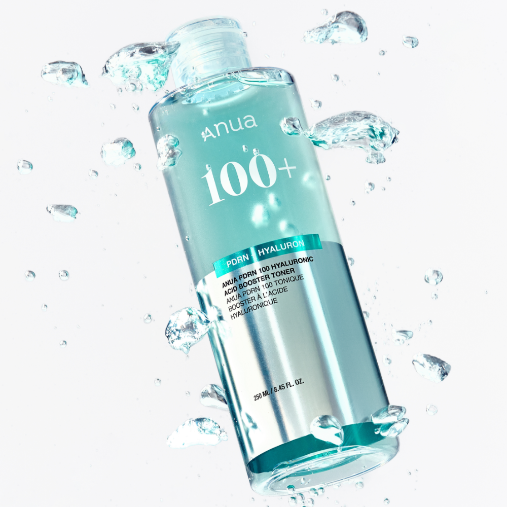 ANUA PDRN 100 Hyaluronic Acid Booster Toner 250ml product image with splashes of water