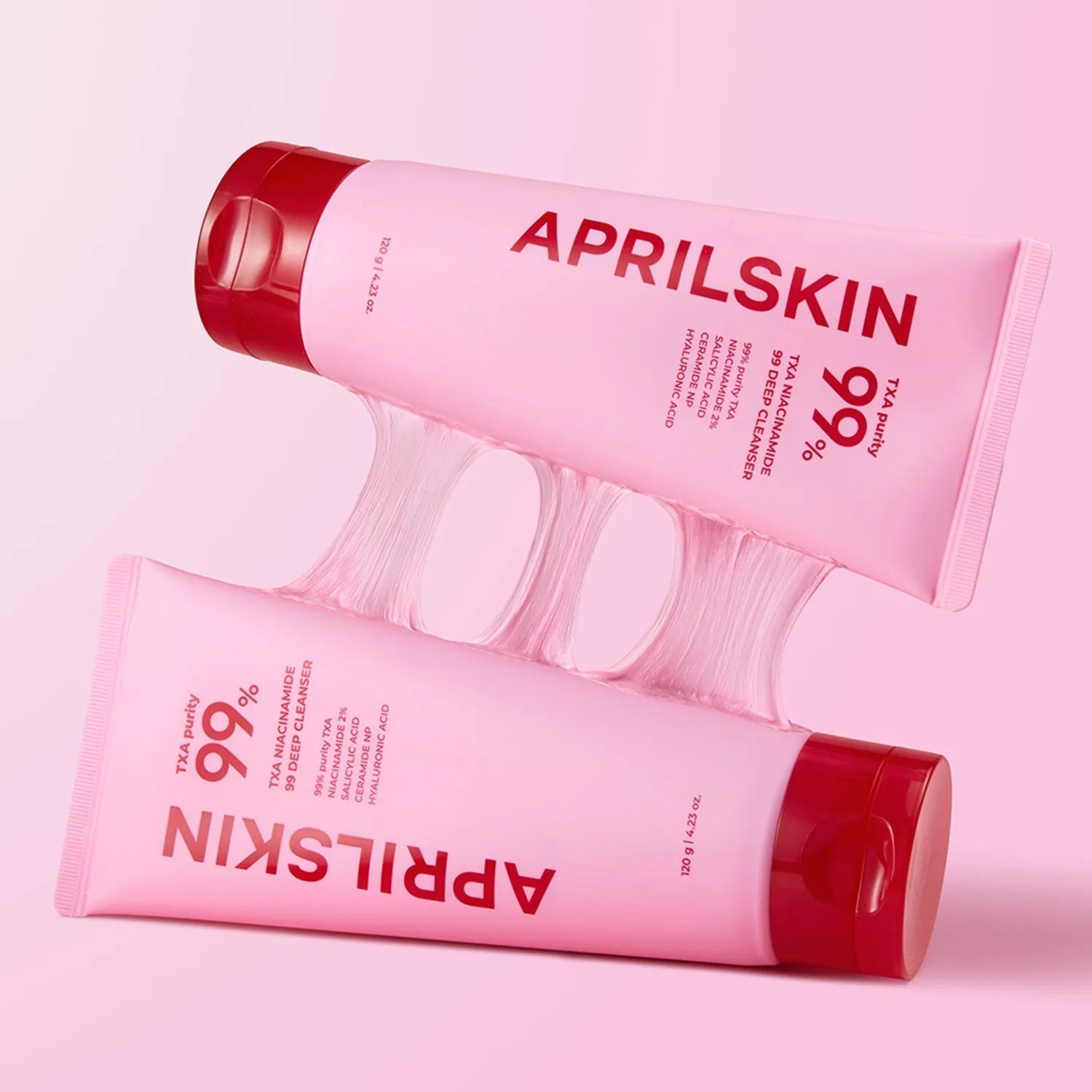APRILSKIN TXA Niacinamide 99 Deep Cleanser 120g in pink packaging with twin tubes