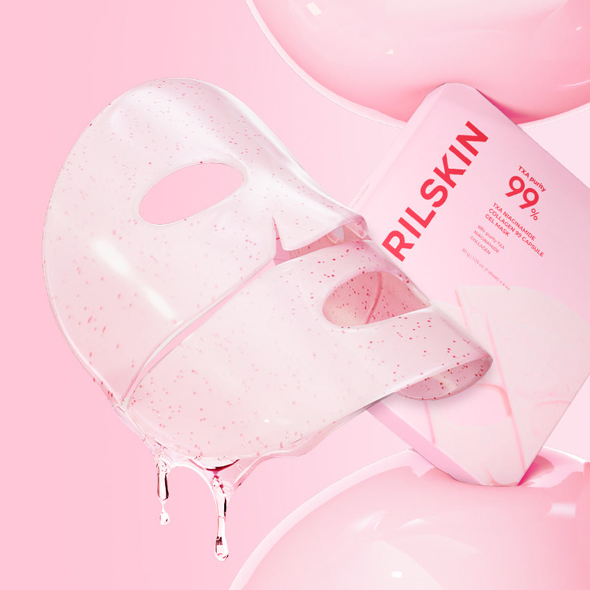 APRILSKIN TXA Niacinamide Collagen 99 Capsule Gel Mask 4 Sheets in packaging with gel mask displayed