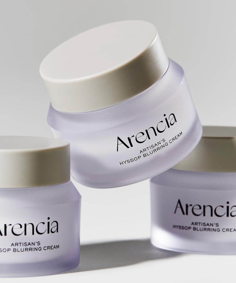 ARENCIA Artisan Hysop Blurring Cream 30g in frosted jars with elegant design.