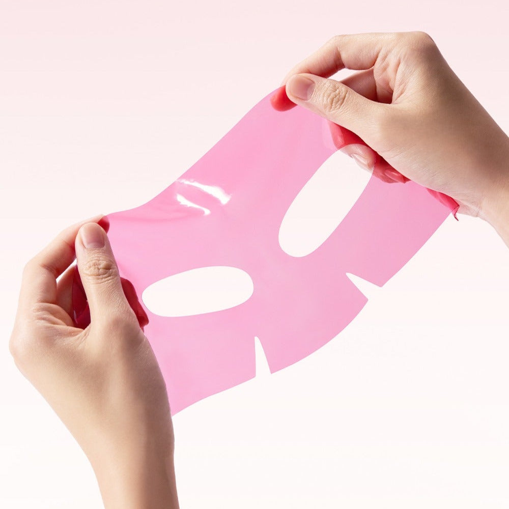 Hands holding sheet of ARENCIA Red Collagen Gel Mask 4 Sheets