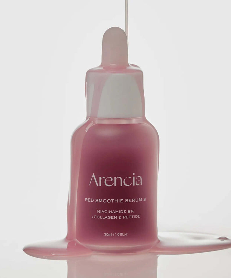 ARENCIA Red Smoothie Serum 8 30ml bottle with droplet and smooth texture