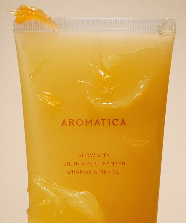AROMATICA Glow Vita Oil-in-Gel Cleanser Orange & Neroli 150ML tube with visible gel texture