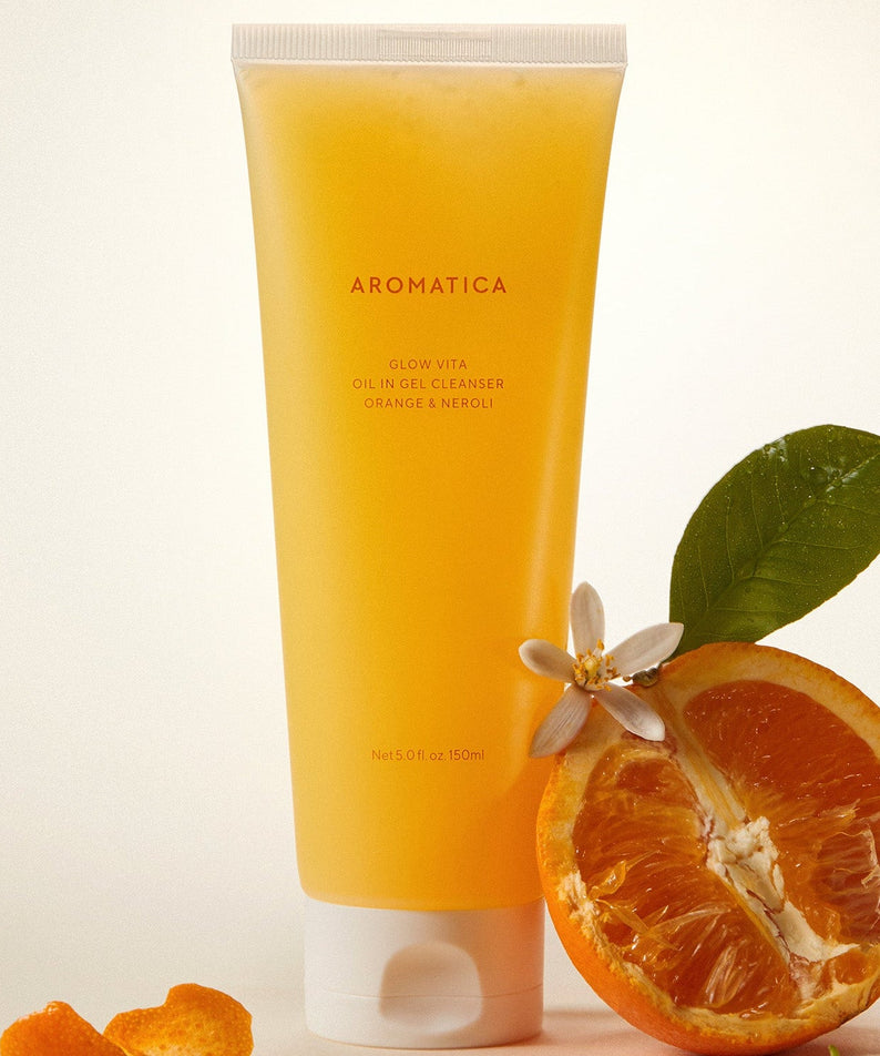 AROMATICA Glow Vita Oil-in-Gel Cleanser Orange & Neroli 150ML with fresh oranges and neroli flowers