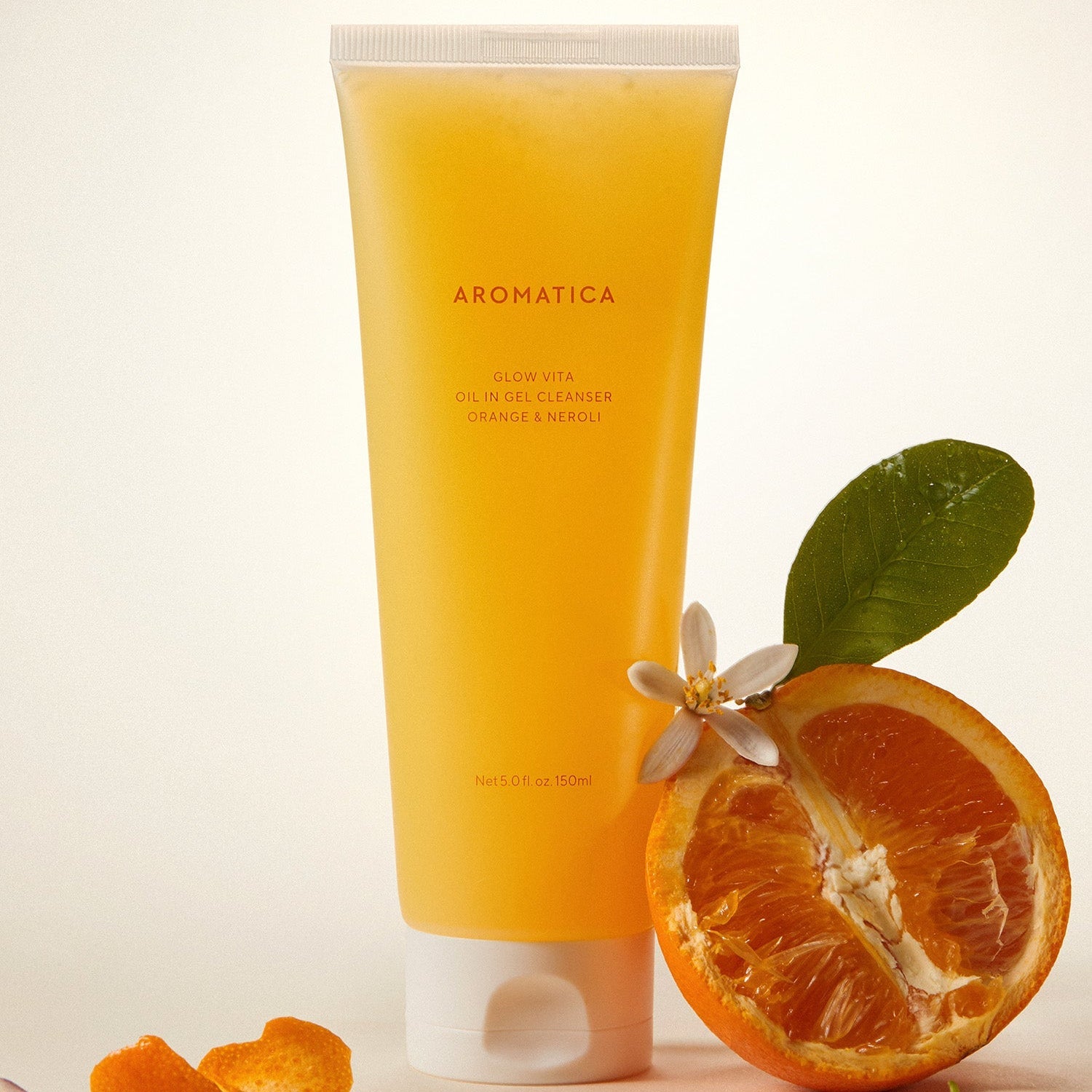 AROMATICA Glow Vita Oil-in-Gel Cleanser Orange & Neroli 150ML with fresh oranges and neroli flowers