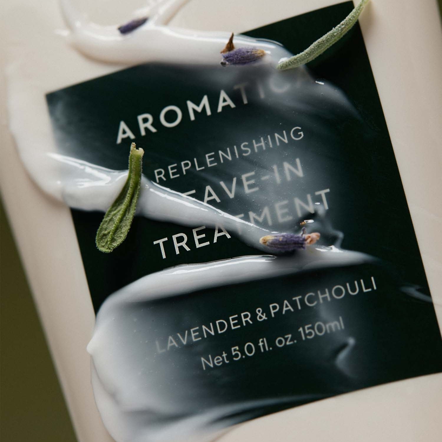 AROMATICA Replenishing Leave-In Treatment Lavender & Patchouli 150ML product image with cream and lavender details.