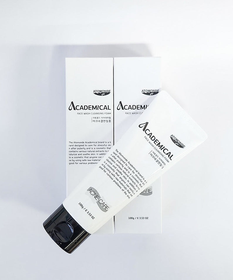 ATOMANDE Academic Face Wash Cleansing Foam 100g with packaging displayed on a white background.