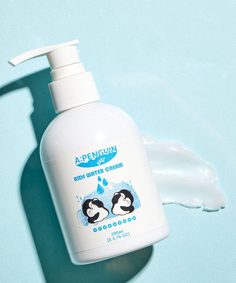 ATOMANDE Arctic Penguin Kids Children's Water Essence Moisture Cream Body Lotion 200ml packaging on blue background