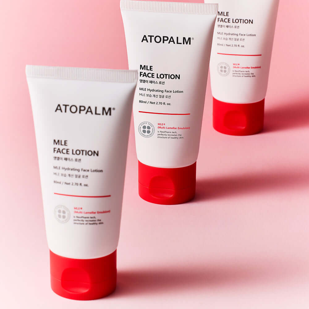 ATOPALM Face Lotion 80ml on pink background, highlighting skincare benefits of ATOPALM Face Lotion 80ml for hydrated, smooth skin.