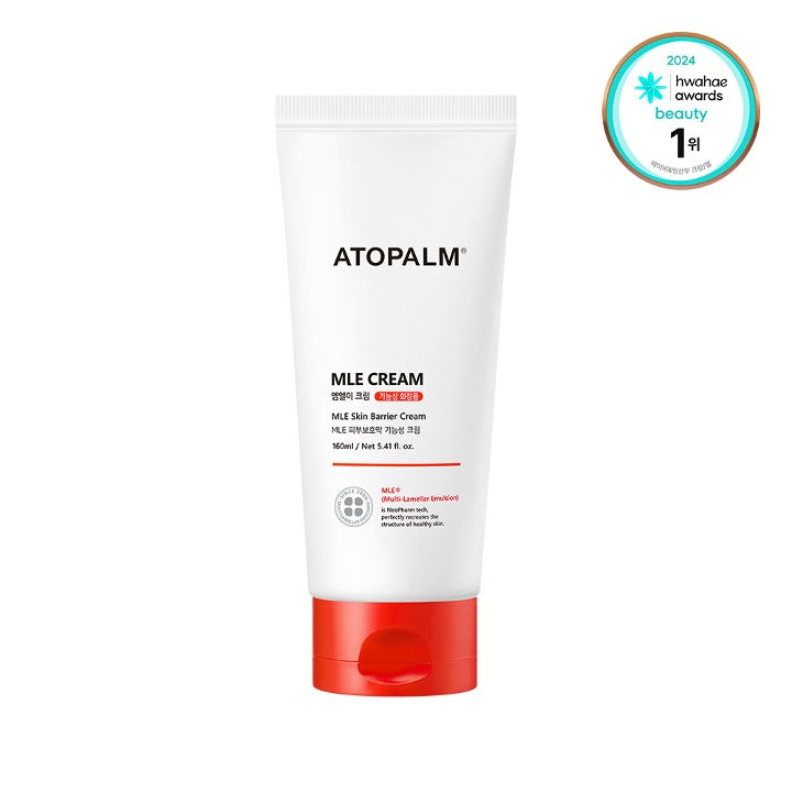 ATOPALM MLE Cream 65ml tube with award badge, moisturizing skin barrier cream.