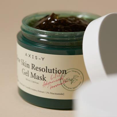 AXIS-Y New Skin Resolution Gel Mask 100ml opened jar showing gel texture