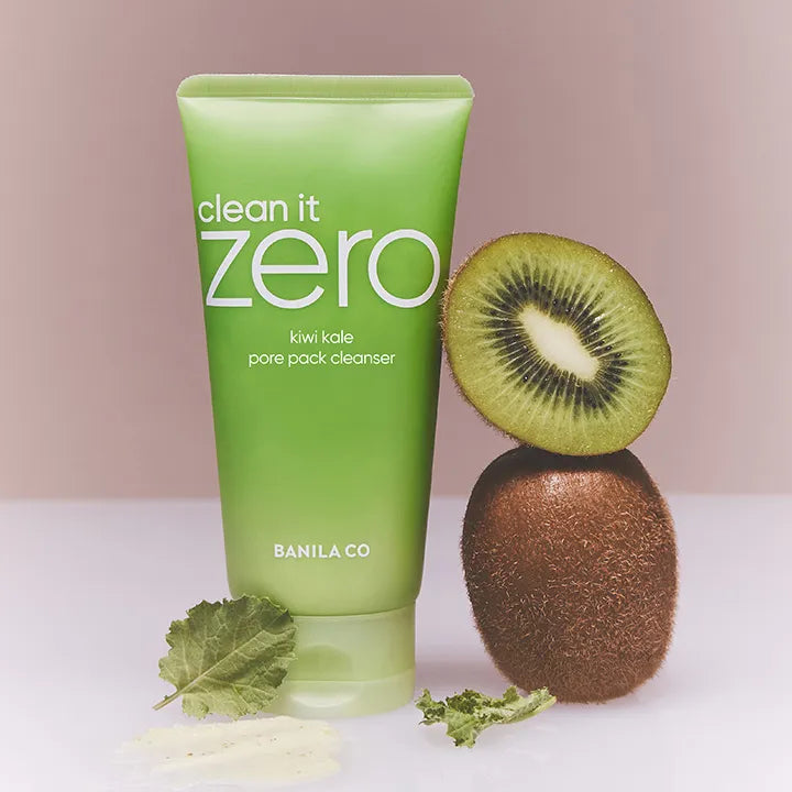 BANILA CO CLean It Zero Kiwi Pore Pack Cleanser 180g with fresh kiwi and green packaging.