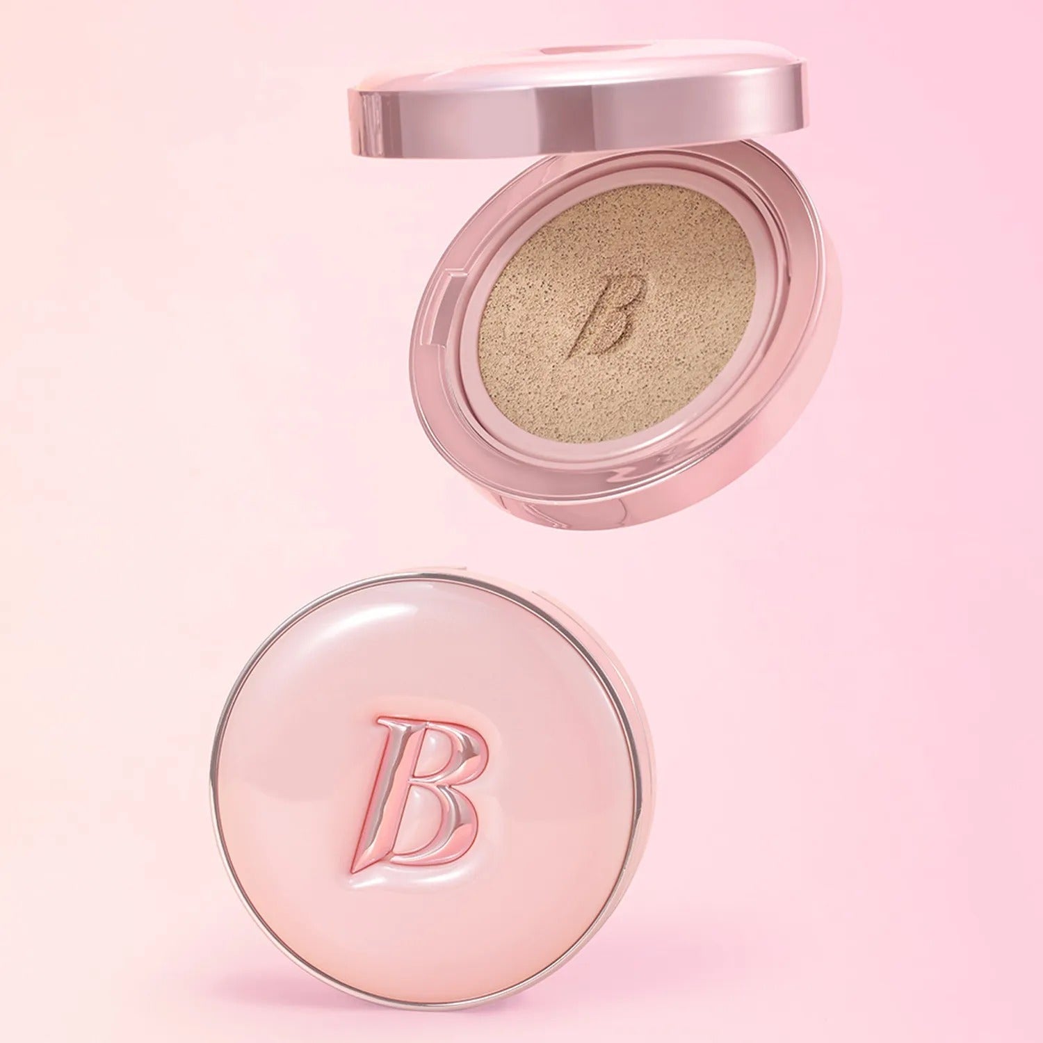BANILACO Essence Skin Pink Cushion - Luxurious compact with moisturizing essence for flawless skin, open and closed view.