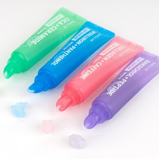 Different tubes of lip serum including BARULAB Bakuchiol Peptide Smooth Lip Serum 10g