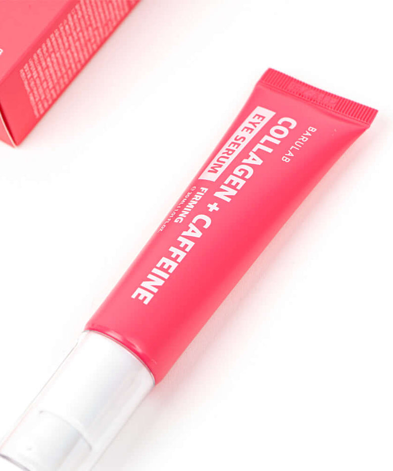 BARULAB Collagen Caffeine Elasticity Eye Serum 30ml in vibrant pink packaging, designed for enhanced skin elasticity and rejuvenation.