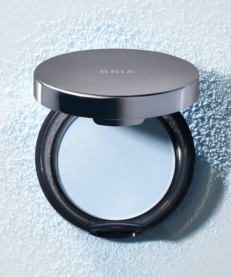 BBIA Oh Powder Pact compact opened to show blue-toned pressed powder on textured surface