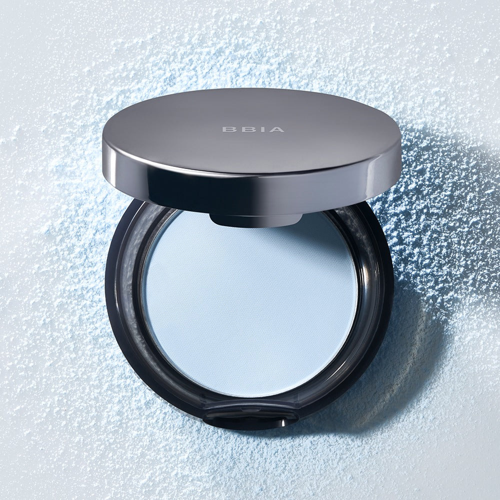 BBIA Oh Powder Pact compact opened to show blue-toned pressed powder on textured surface