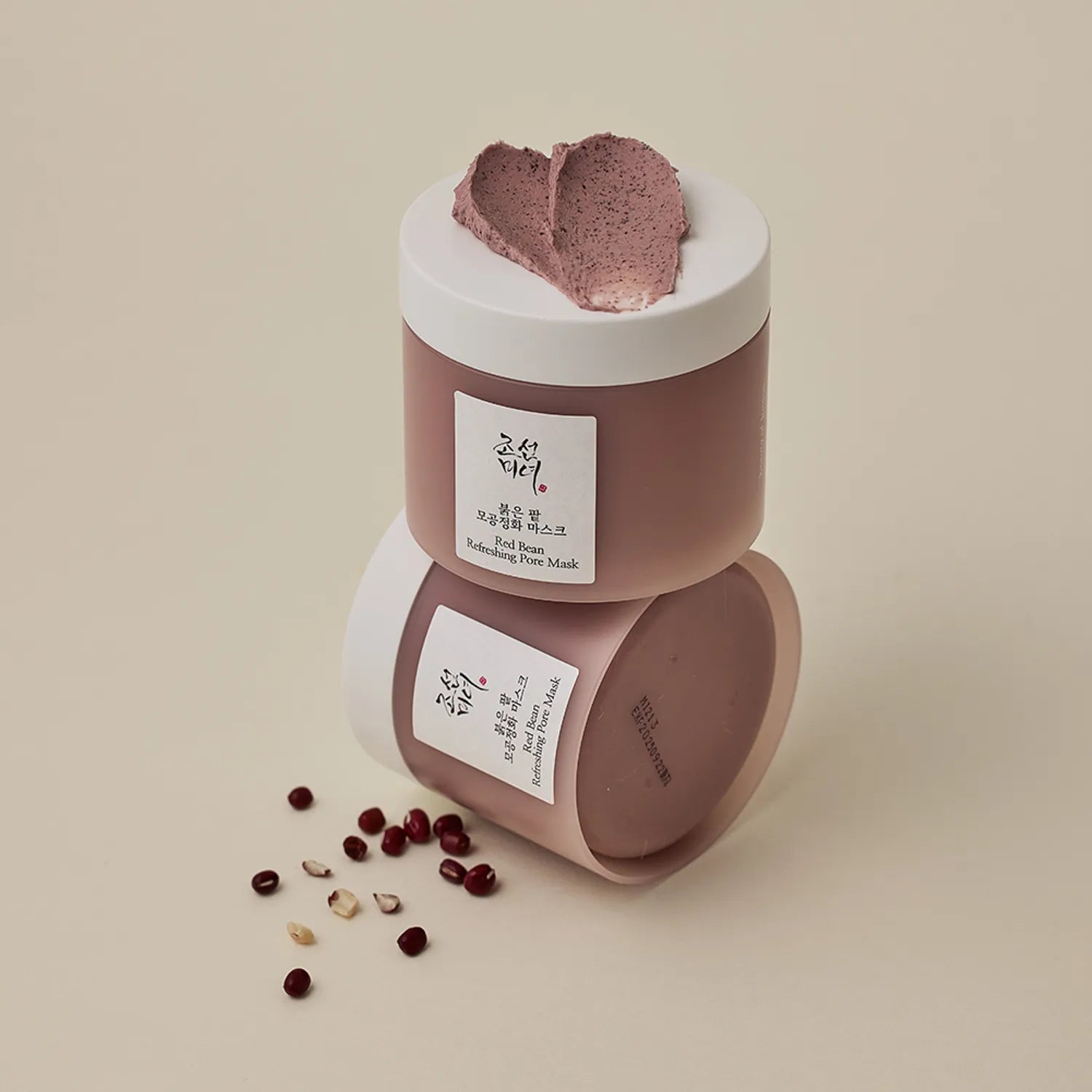 BEAUTY OF JOSEON Red Bean Refrshing Pore Mask 140ml, skincare product with red beans and mask texture on lid, two containers stacked