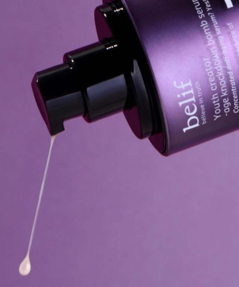 BELIF Age Knockdown Bomb Serum 50ml with purple background