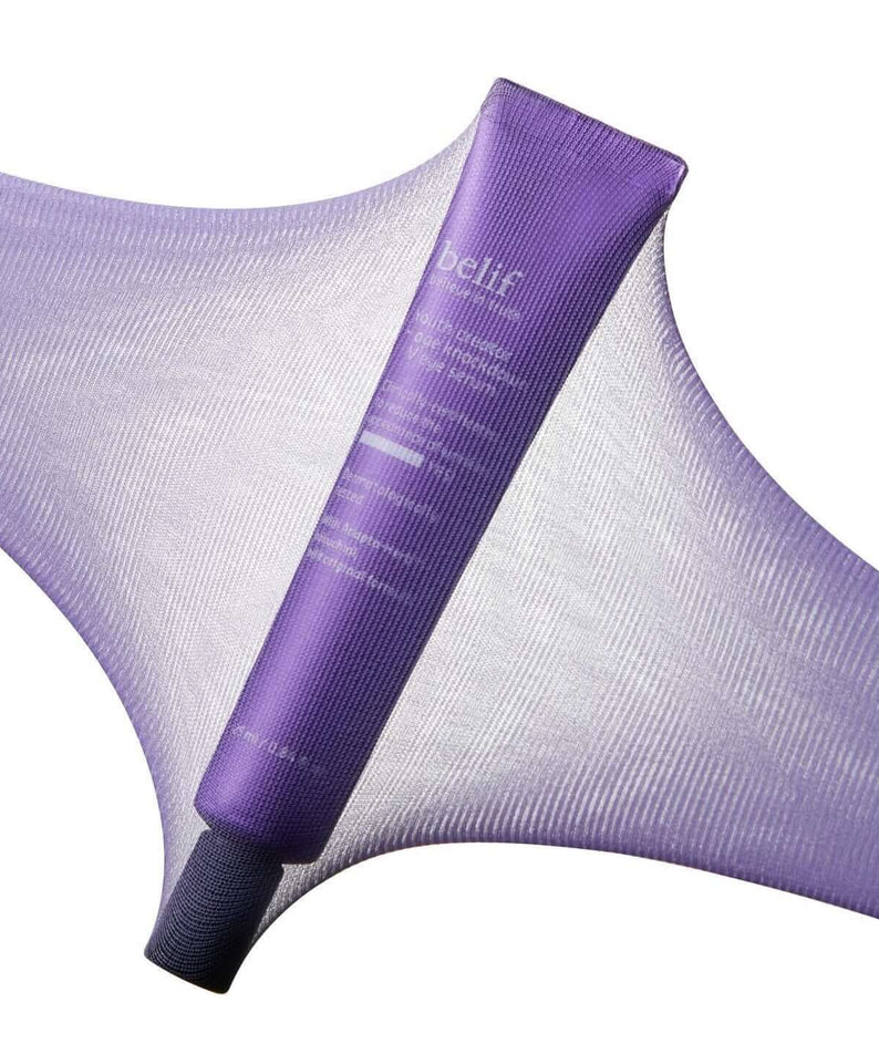 BELIF Age Knockdown V Eye Serum 25ml in purple tube on textured background