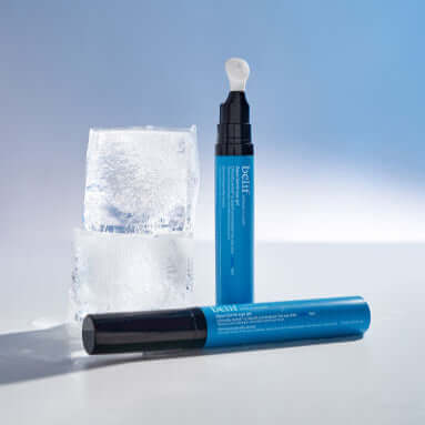 BELIF Aqua Bomb Eye Gel 15ml product with ice cubes in background.