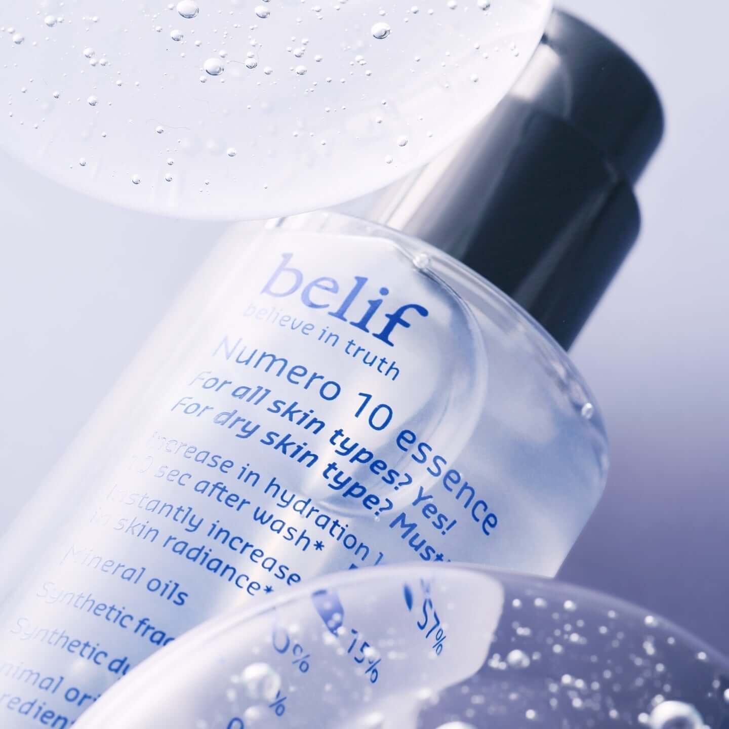 BELIF Numero 10 Essence 75ml hydrating serum bottle with droplets near cap