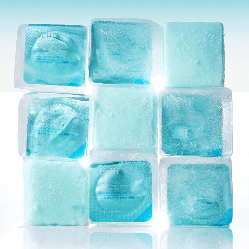 Display of BELIF Super Drop Frozen Serum 5ml in frosty packaging against a bright background.