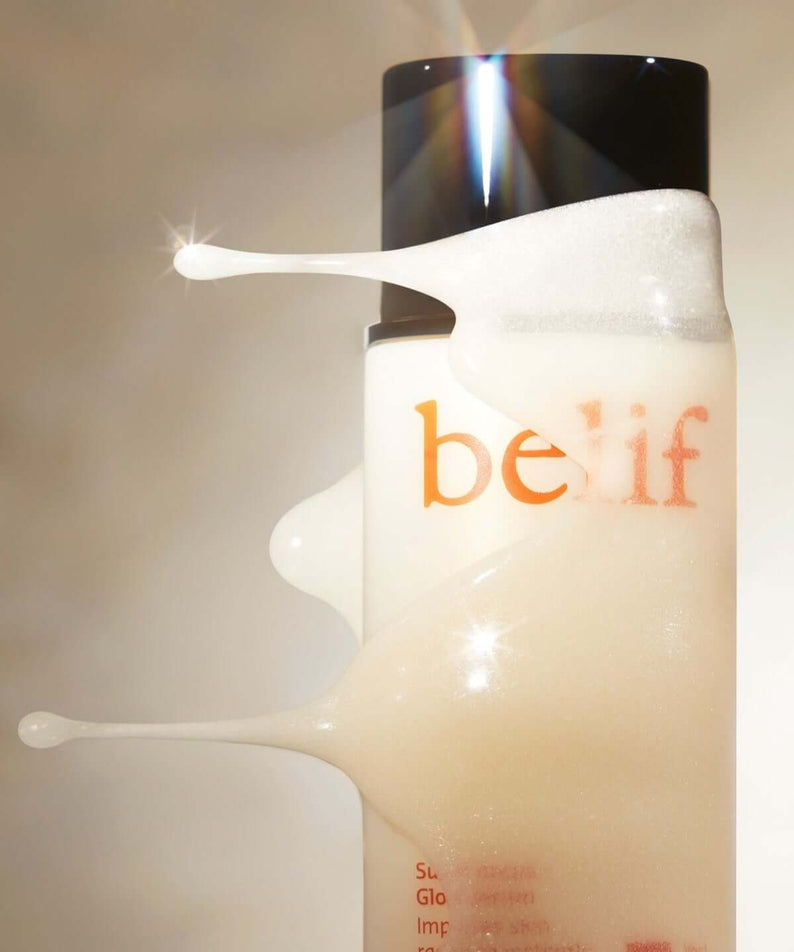 BELIF Super Drops Glow Serum 50ml bottle with shimmering texture, highlighting its radiant skincare benefits.