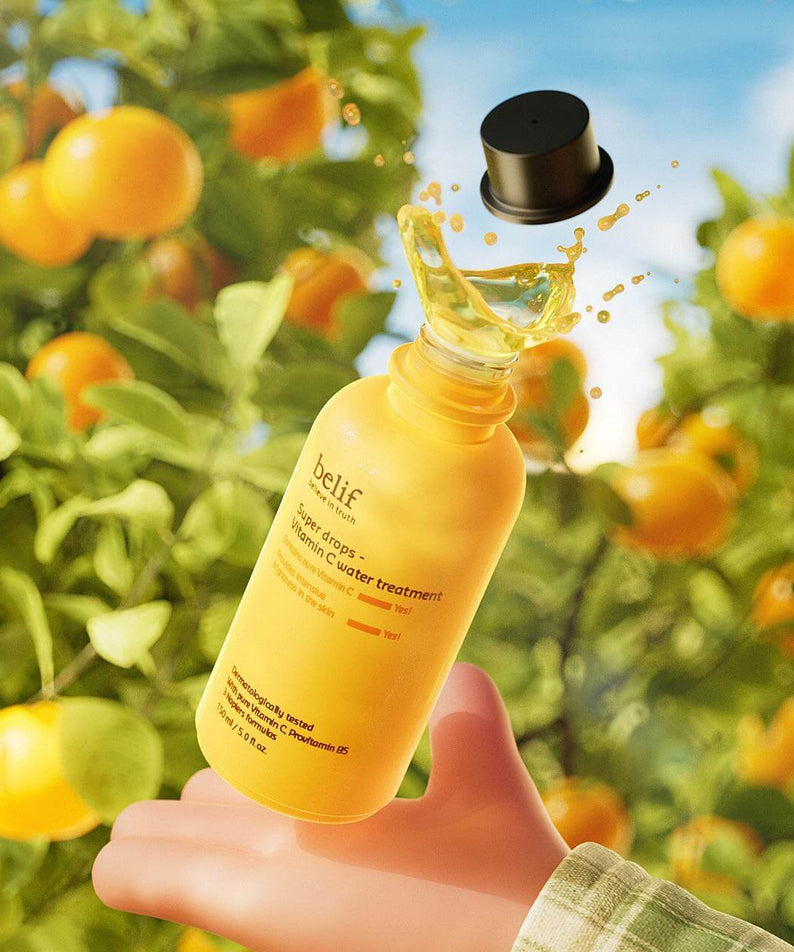 BELIF Super Drops-Vitamin C Water Treatment 150ml bottle with citrus background