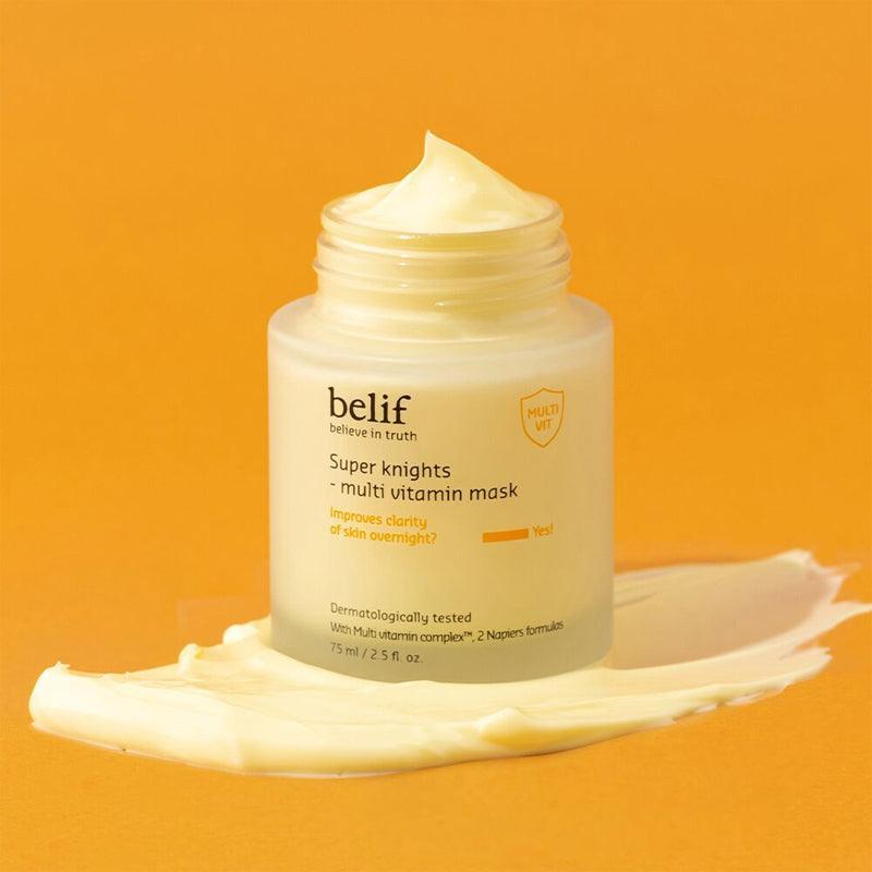 BELIF Super Knights Multi Vitamin Mask 75ml on a bright background showing creamy texture.