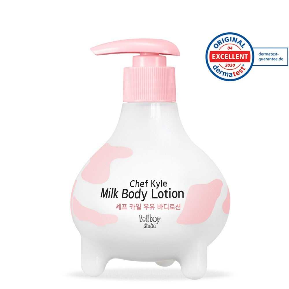 BELLBOY STUDIO Chef Kyle Milk Body Lotion 300ml in unique pink and white bottle, suitable for moisturizing skin.