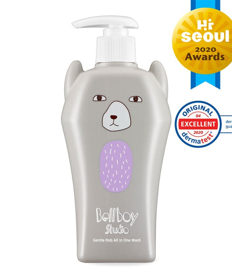 BELLBOY STUDIO Gentle Rob All-in-One Wash 400ml bottle with awards and certifications displayed