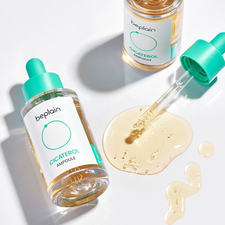 BEPLAIN Cicaterol Ampoule 30ml with dropper and serum on white surface