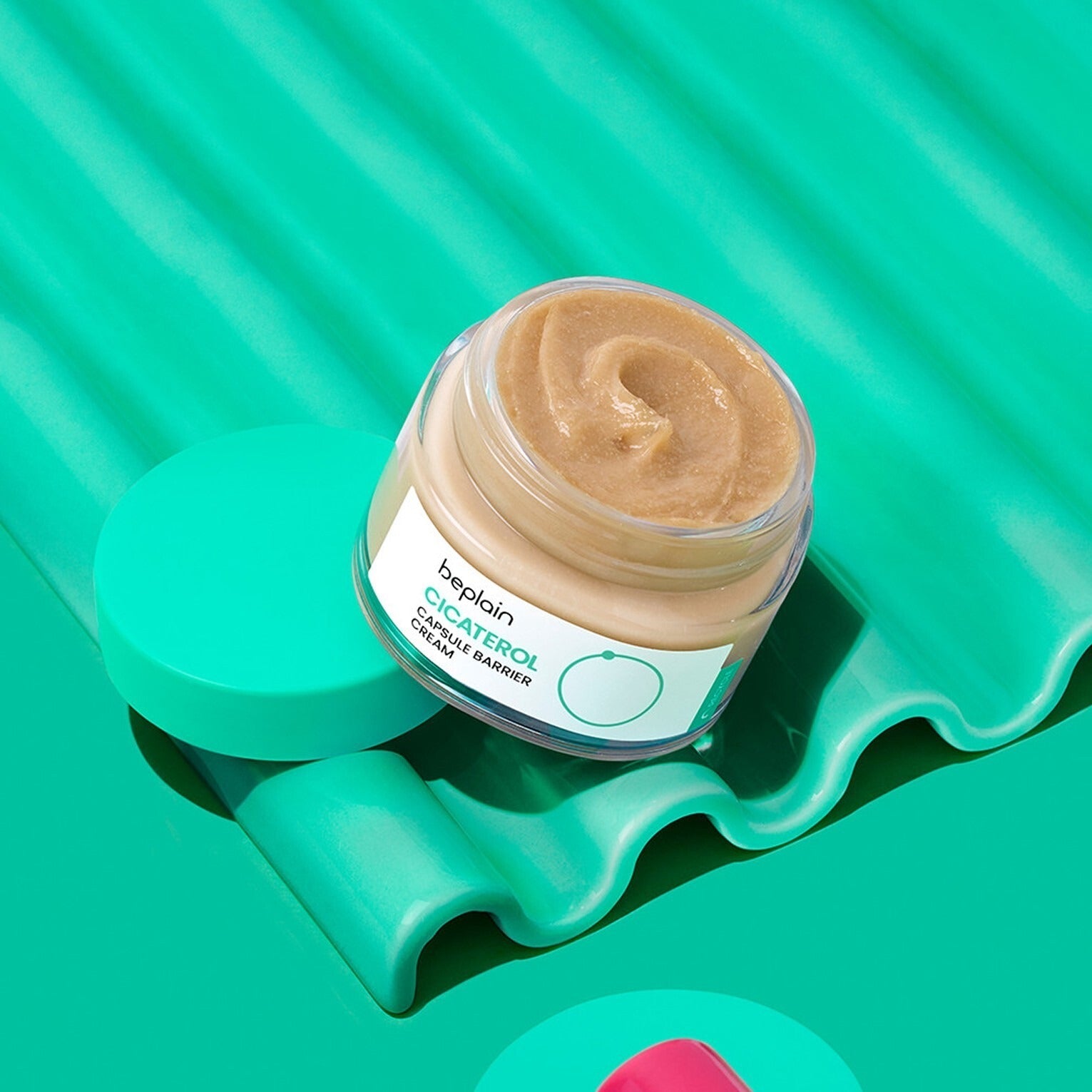 BEPLAIN Cicaterol Capsule Barrier Cream 50ml jar on teal background