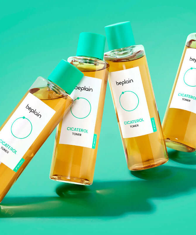 BEPLAIN Cicaterol Toner bottles in vibrant display