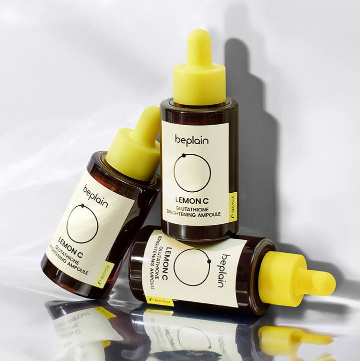 BEPLAIN Lemon Seed Glutathione Whitenning Ampoule 30ml, featuring brightening skincare with lemon extract for enhanced radiance.