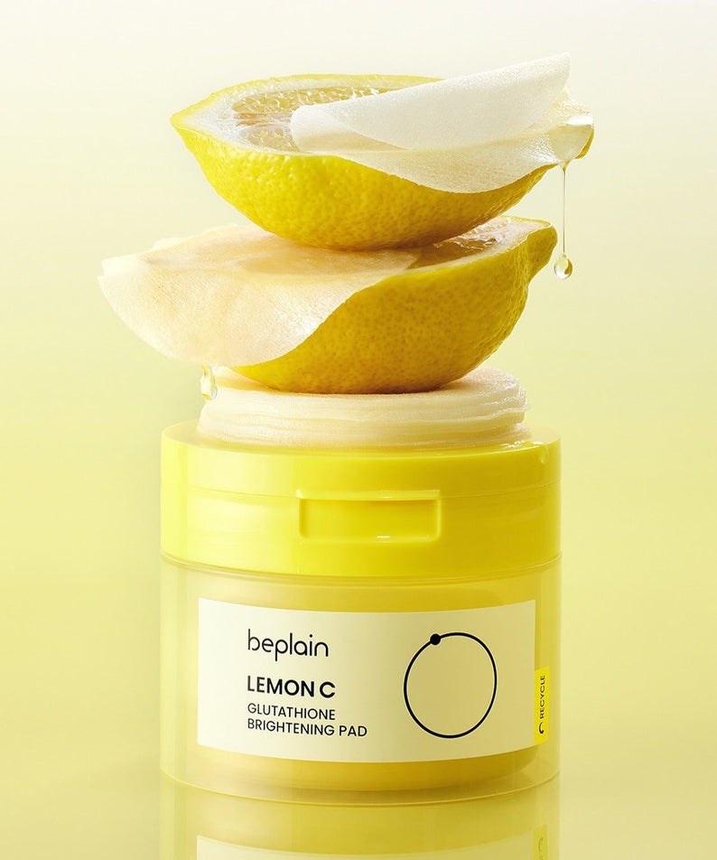 BEPLAIN Lemon Seed Glutathione Whitenning Pads 70 Sheets with lemon slices displayed on top