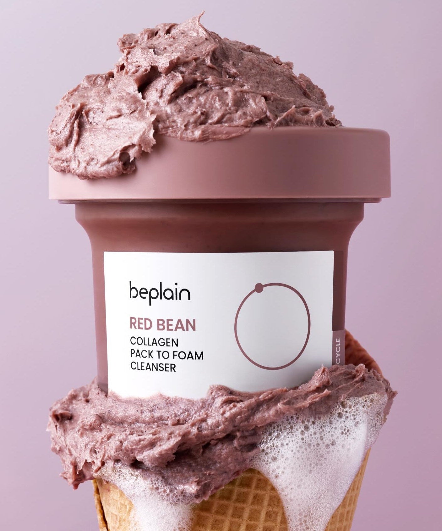 BEPLAIN Red Bean Collagen Pack-to-Foam Cleanser 100ml in an ice cream cone design, showcasing skincare product innovation.