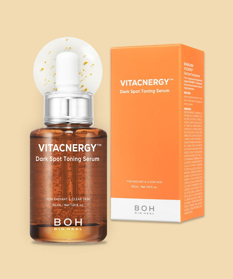 BIO HEAL BOH Vitacnergy Dark Spot Toning Serum bottle and packaging with dropper for skincare