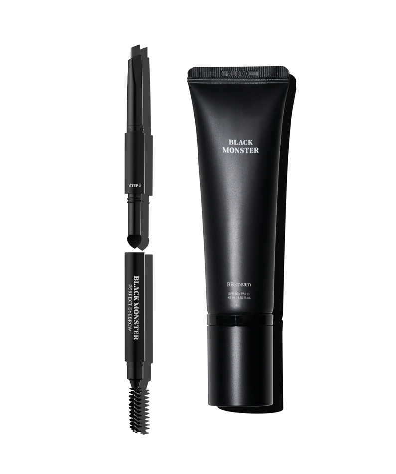 BLACK MONSTER First Impression Set - Gentleman Korea men’s Korean skincare travel kit with BB cream and eyebrow tool