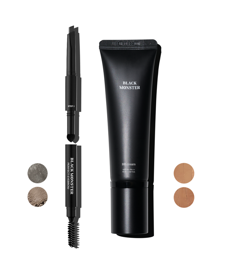 BLACK MONSTER First Impression Set for gentlemen by Gentleman Korea - Korean men’s skincare trial kit featuring BB cream and brow tools