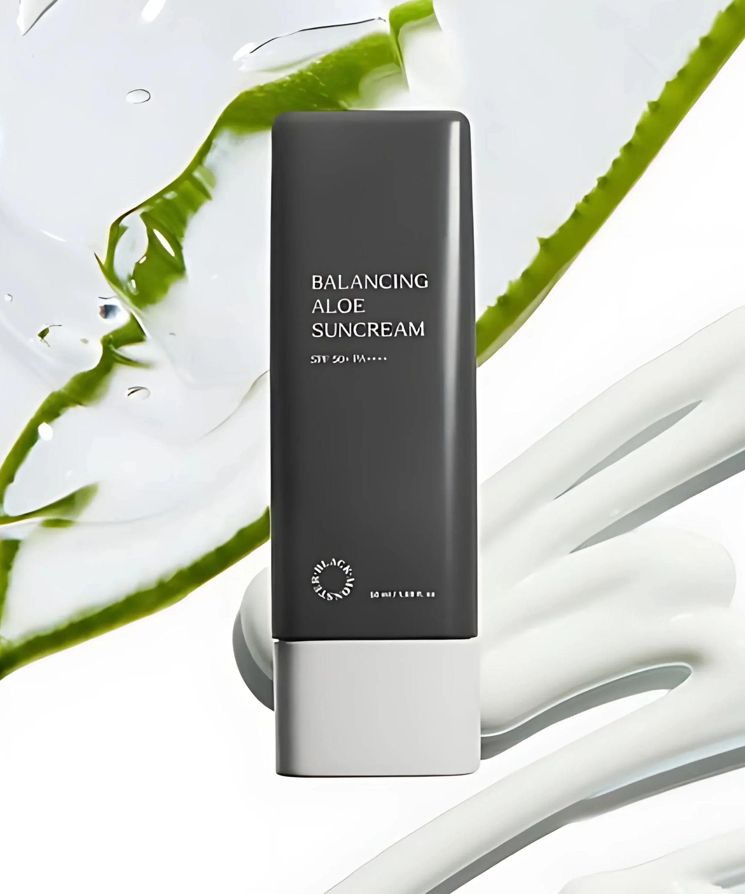 BLACK MONSTER Sebum Control Balancing Aloe Sunscreen 50ml bottle product shot for Gentleman Korea, men’s Korean skincare sunscreen with aloe and sebum control