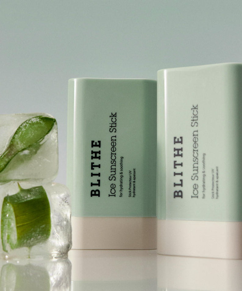 BLITHE Ice Sunscreen Stick with aloe in ice cubes for soothing sun protection