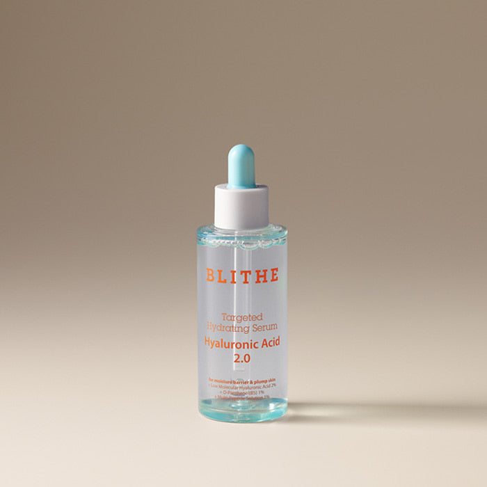 BLITHE Targeted Hydrating Serum Hyaluronic Acid 2.0 50ml bottle on a neutral background.