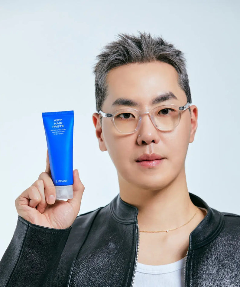 B.READY Airy Hair Paste 80g held by Korean gentleman model for Gentleman Korea, lightweight styling paste for men
